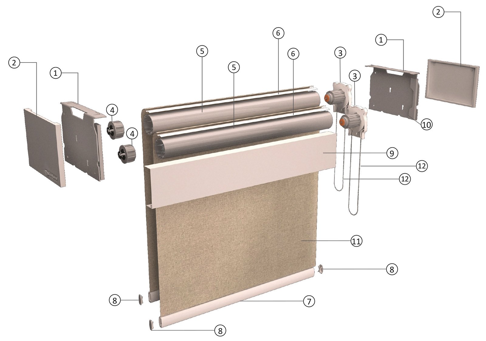 Euro Systems® Salire Manul Roller Blinds, Double Blind, Dubai, Abu Dhabi, Sharjah, Ajman, UAE, Doha, Qatar, KSA