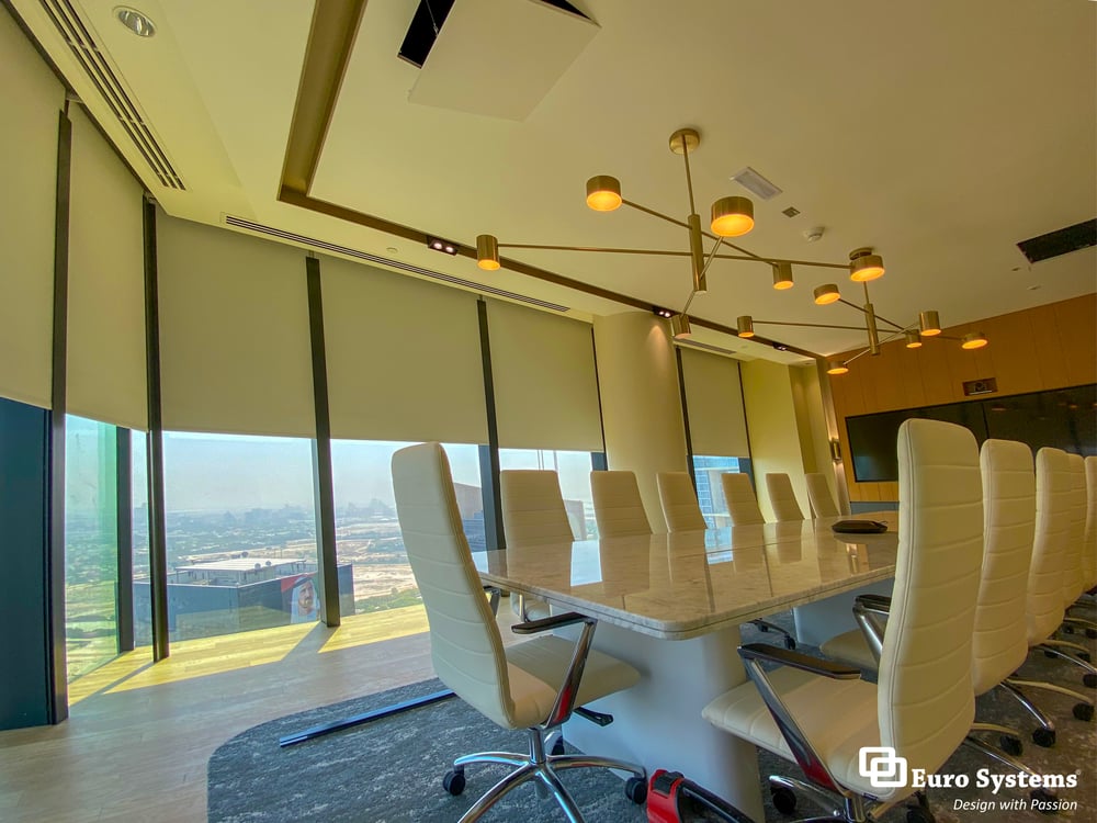 Euro Systems® Commercial office Motorized Roller blind conference room